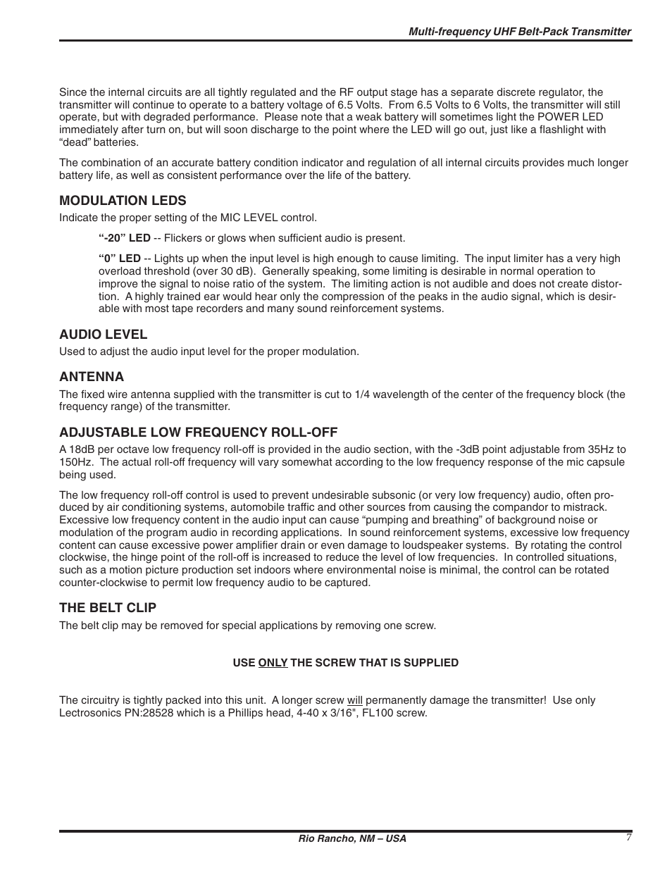 Lectrosonics UM100 User Manual | Page 7 / 16
