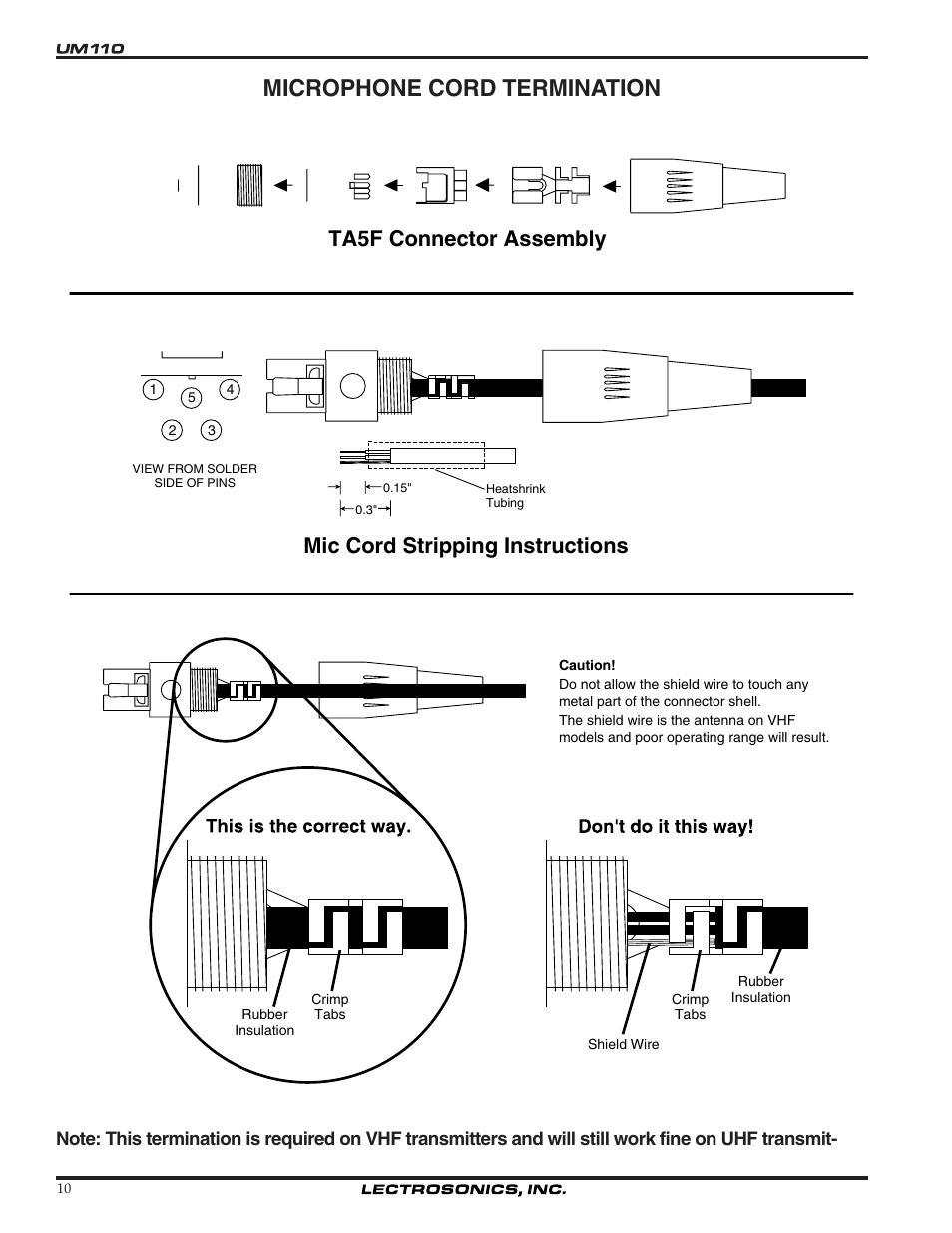 Microphone cord termination | Lectrosonics UM110 User Manual | Page 10 / 16