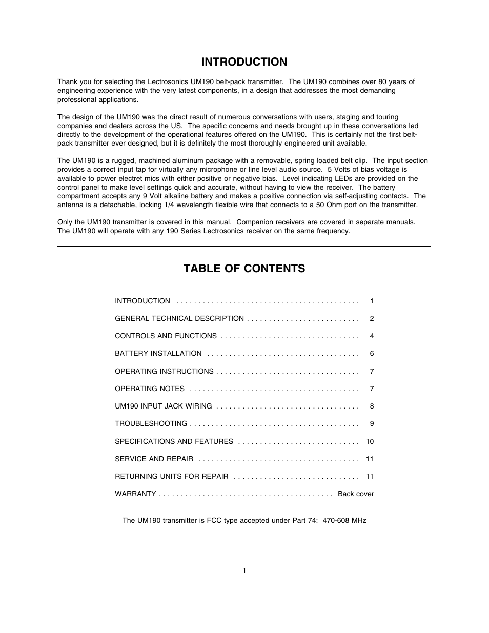 Lectrosonics UM190 User Manual | Page 2 / 12
