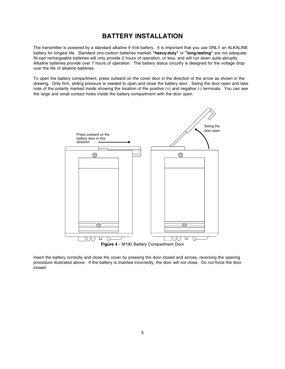 Battery installation | Lectrosonics UM190 User Manual | Page 6 / 12