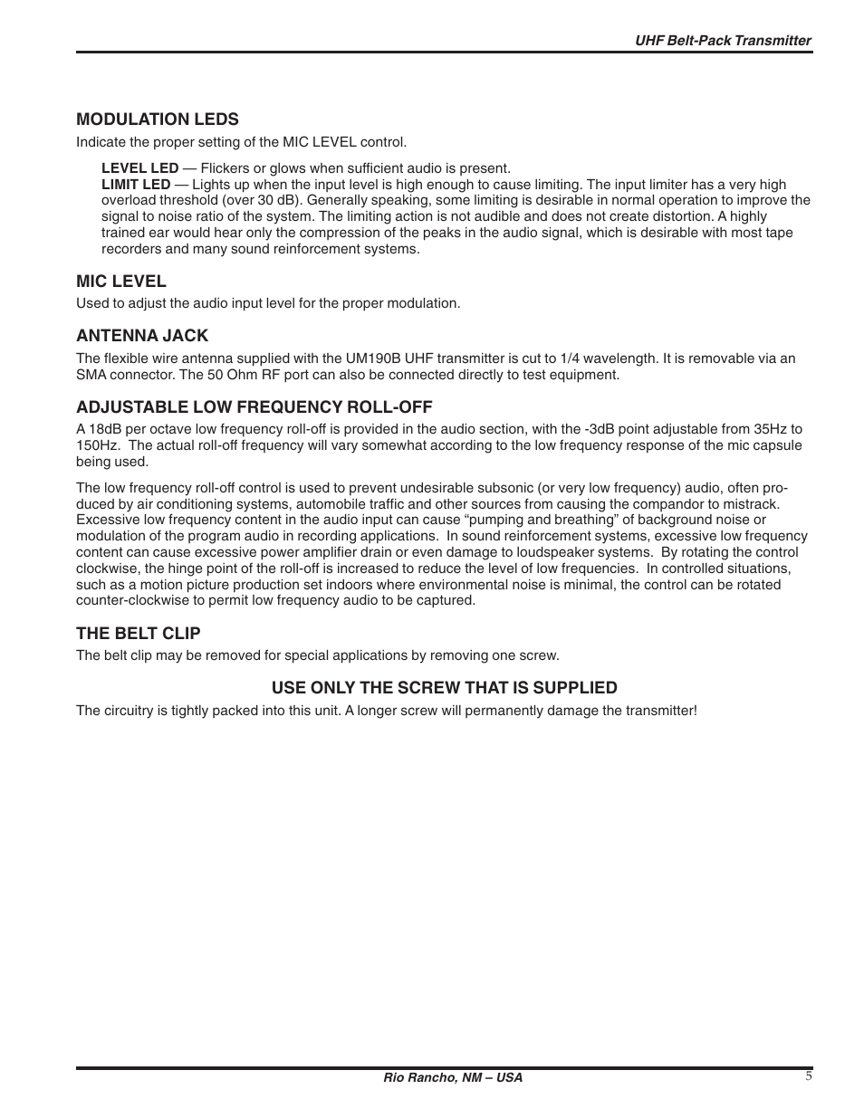 Lectrosonics UM190b User Manual | Page 5 / 14
