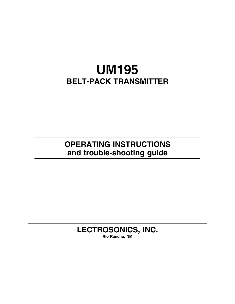 Lectrosonics UM195 User Manual | 14 pages