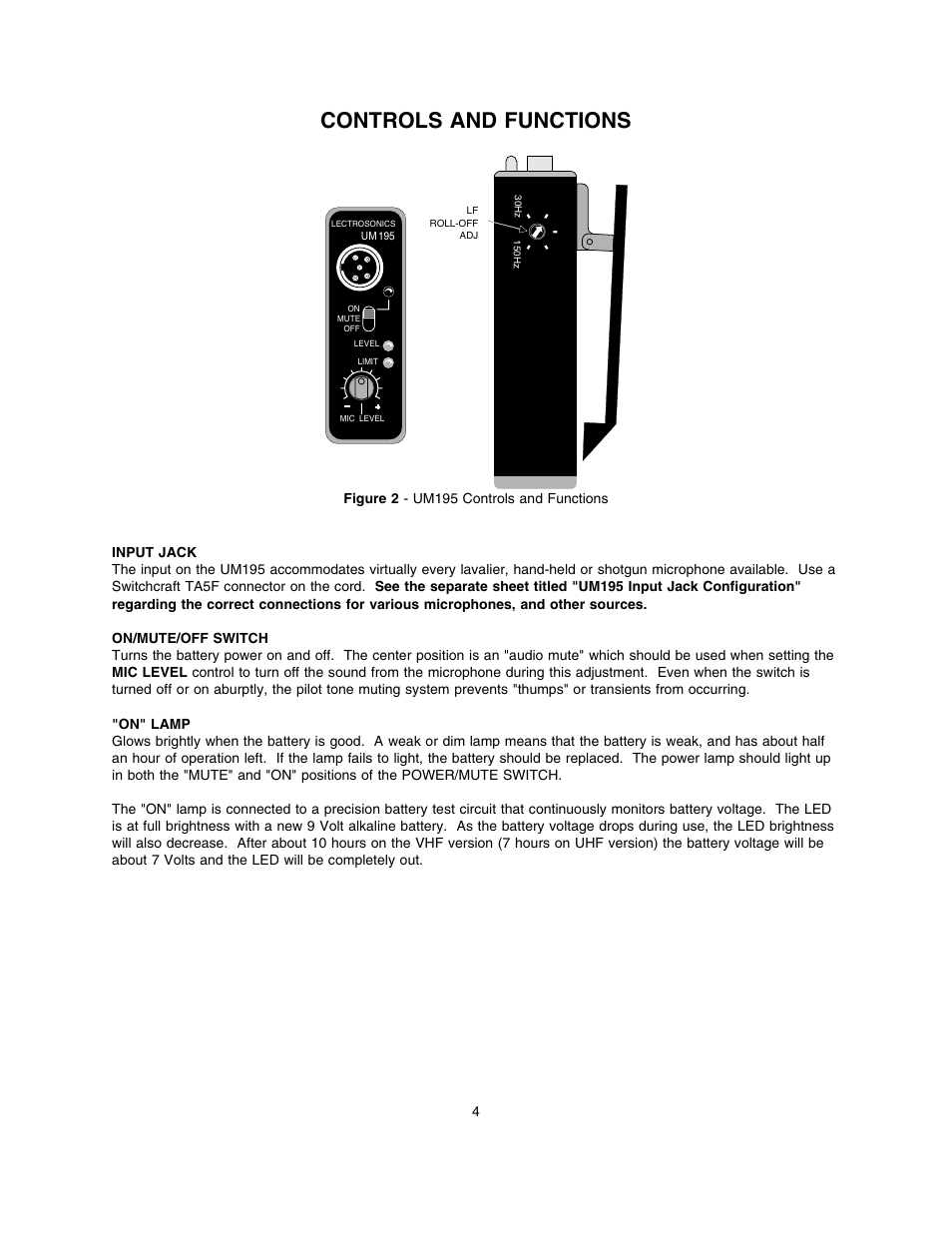 Controls and functions | Lectrosonics UM195 User Manual | Page 6 / 14