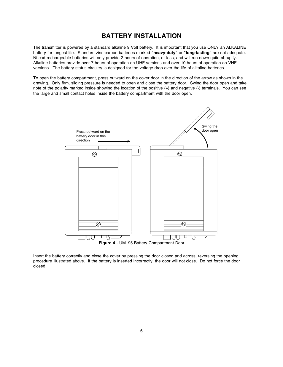 Battery installation | Lectrosonics UM195 User Manual | Page 8 / 14