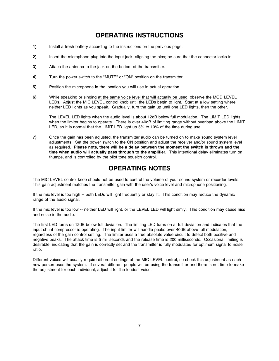 Operating instructions | Lectrosonics UM195 User Manual | Page 9 / 14