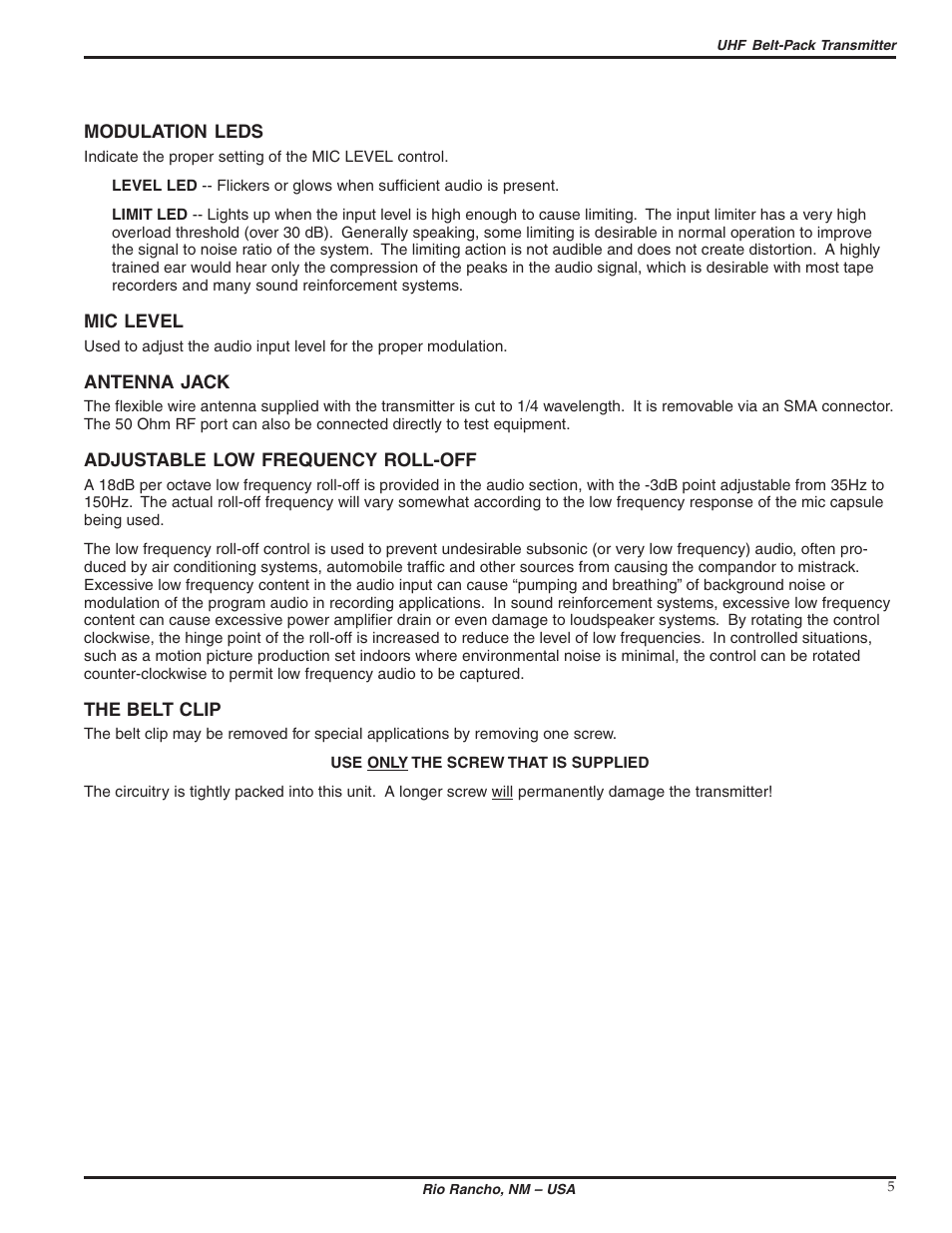 Lectrosonics UM195b User Manual | Page 5 / 14