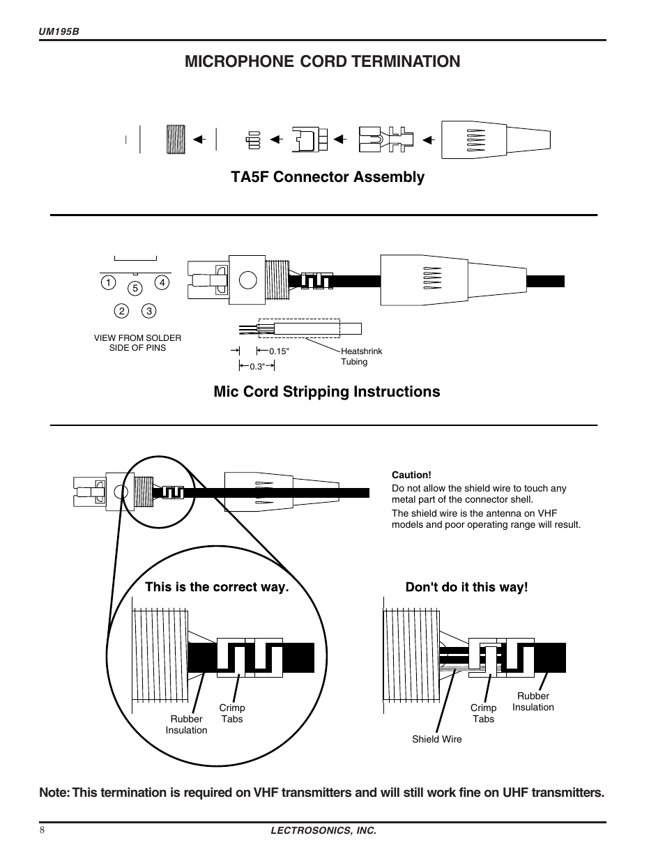 Microphone cord termination | Lectrosonics UM195b User Manual | Page 8 / 14