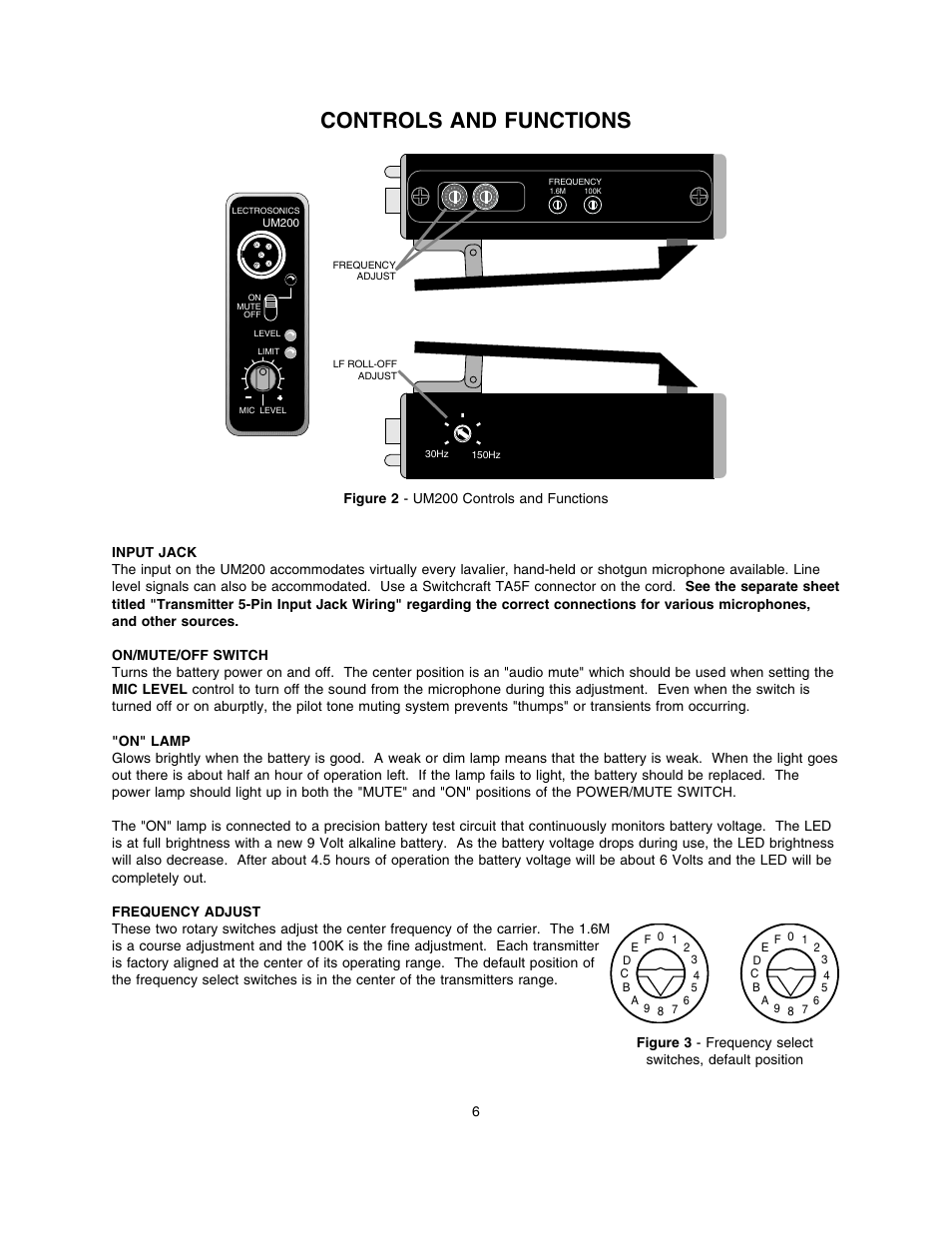 Controls and functions | Lectrosonics UM200 User Manual | Page 6 / 14