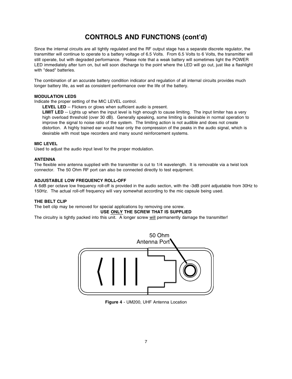 Controls and functions (cont’d) | Lectrosonics UM200 User Manual | Page 7 / 14