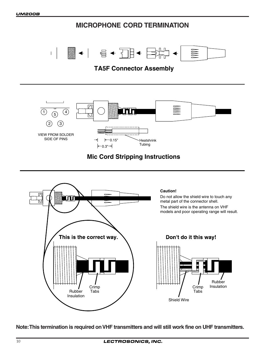 Microphone cord termination | Lectrosonics UM200b User Manual | Page 10 / 18