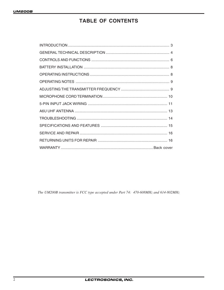 Lectrosonics UM200b User Manual | Page 2 / 18