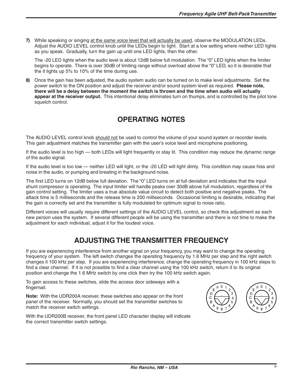 Adjusting the transmitter frequency | Lectrosonics UM200b User Manual | Page 9 / 18