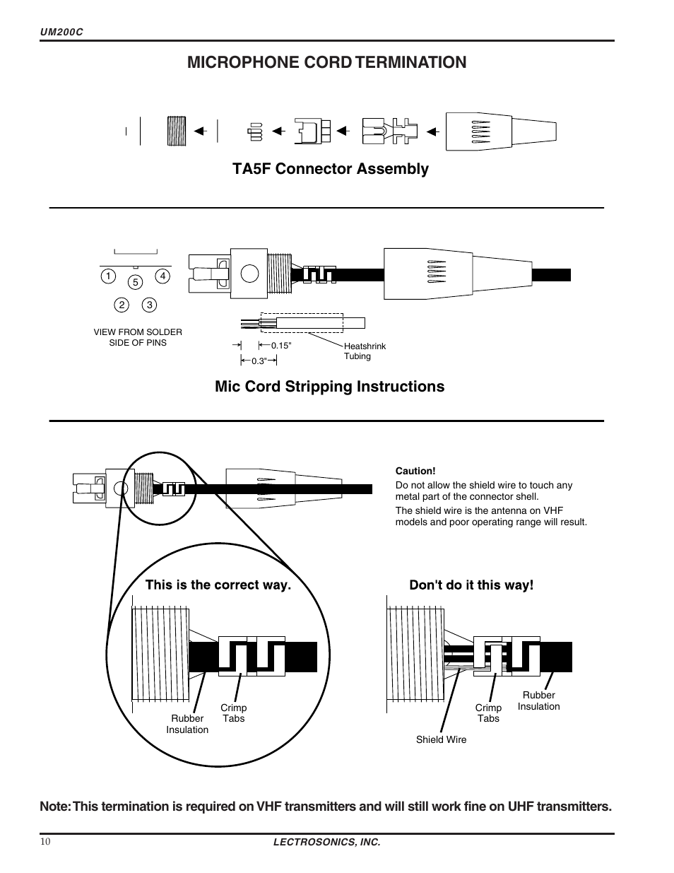 Microphone cord termination | Lectrosonics UM200c User Manual | Page 10 / 16