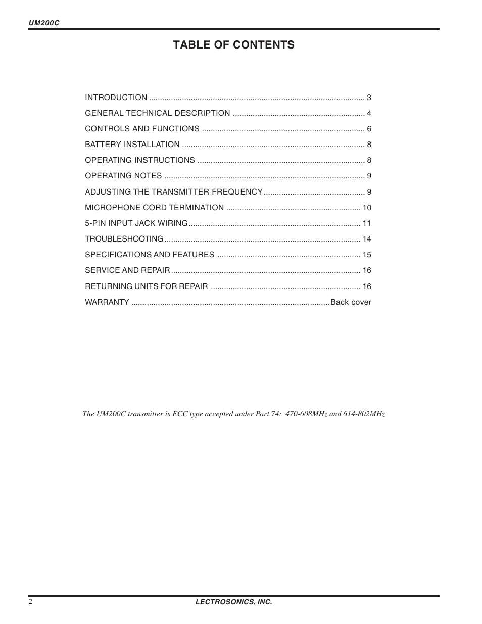 Lectrosonics UM200c User Manual | Page 2 / 16