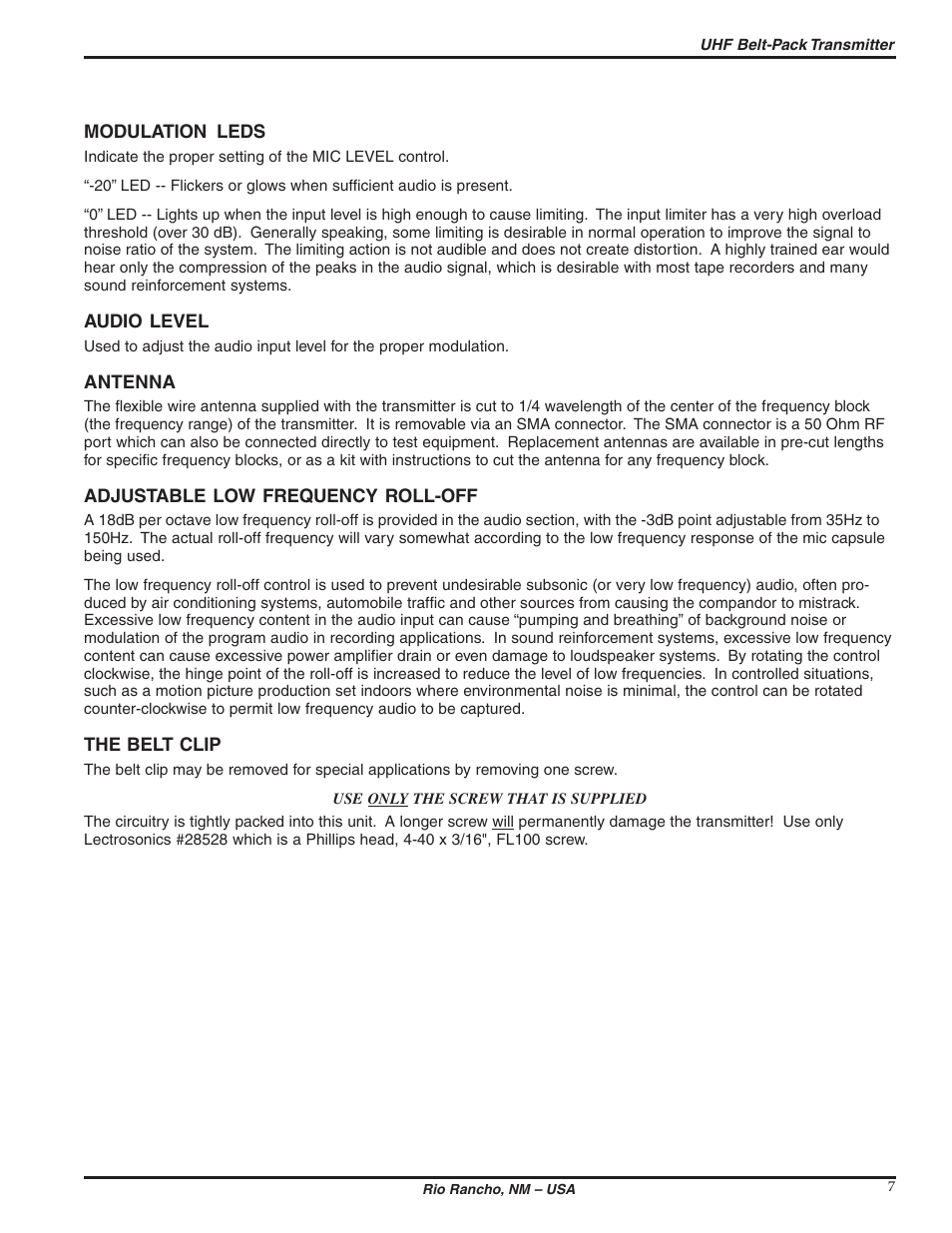 Lectrosonics UM250b User Manual | Page 7 / 18