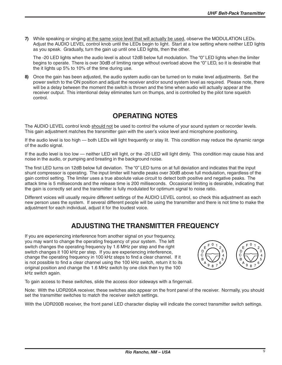 Adjusting the transmitter frequency | Lectrosonics UM250b User Manual | Page 9 / 18