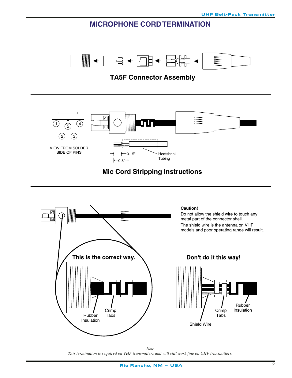 Microphone cord termination | Lectrosonics UM250c User Manual | Page 9 / 16