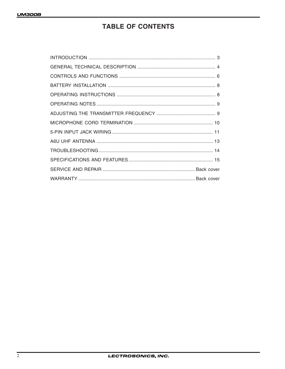 Lectrosonics UM300b User Manual | Page 2 / 16