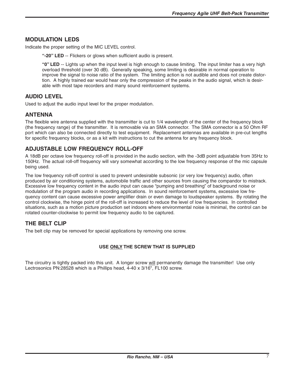 Lectrosonics UM300b User Manual | Page 7 / 16