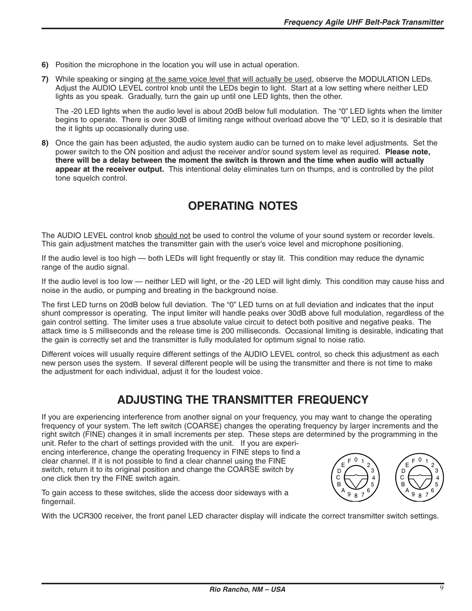 Adjusting the transmitter frequency | Lectrosonics UM300b User Manual | Page 9 / 16