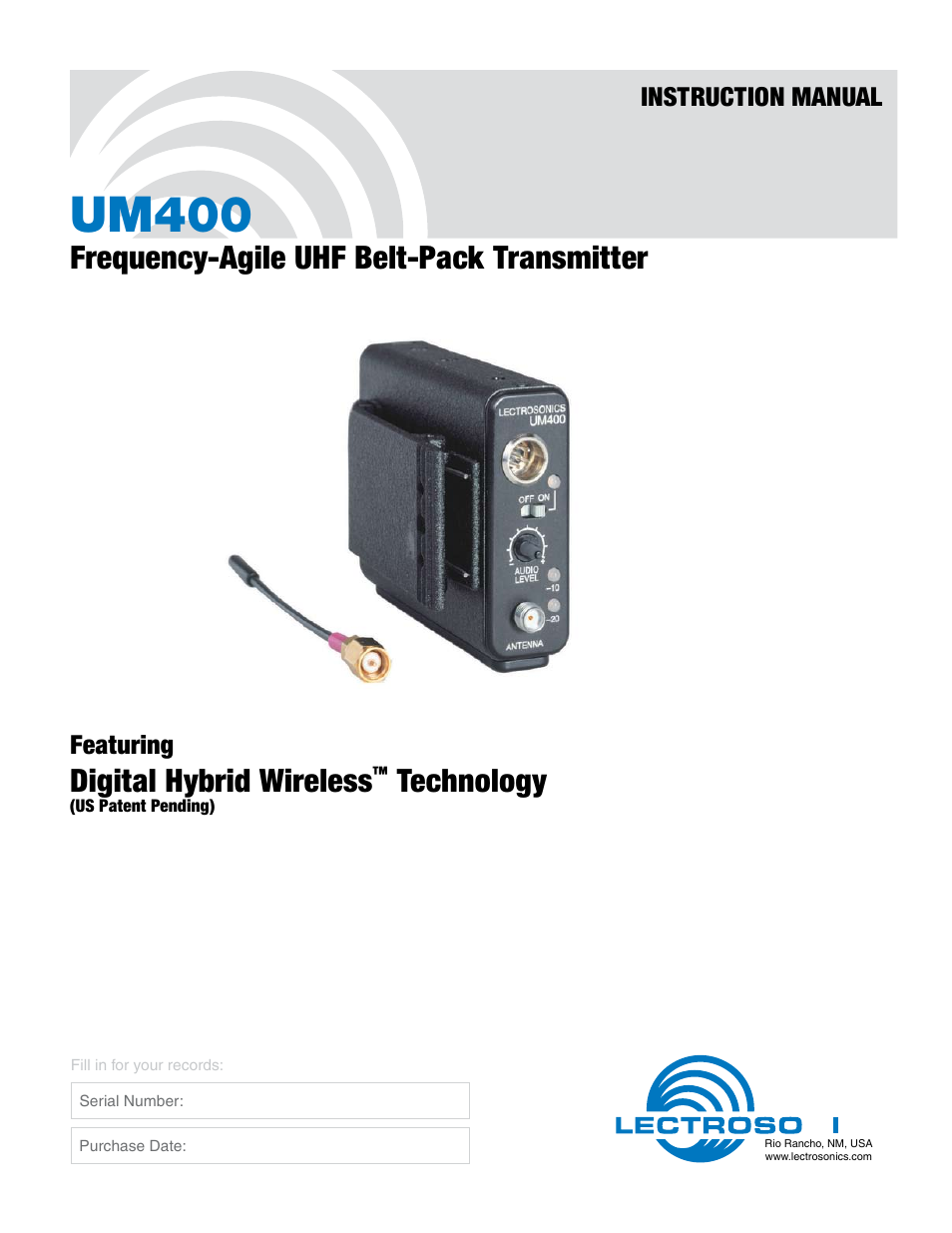 Lectrosonics UM400 User Manual | 20 pages