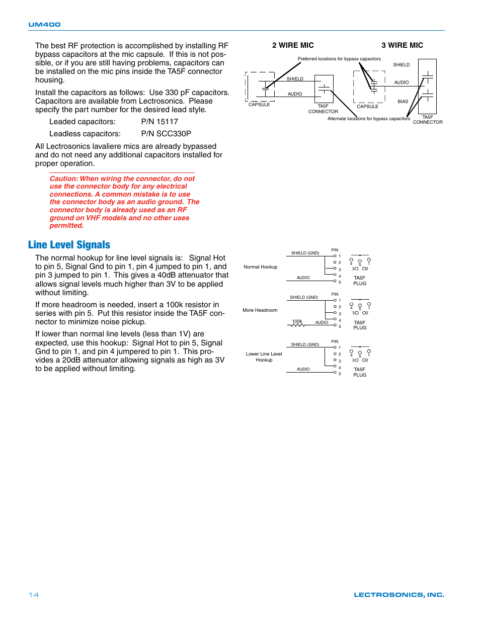 Line level signals | Lectrosonics UM400 User Manual | Page 14 / 20