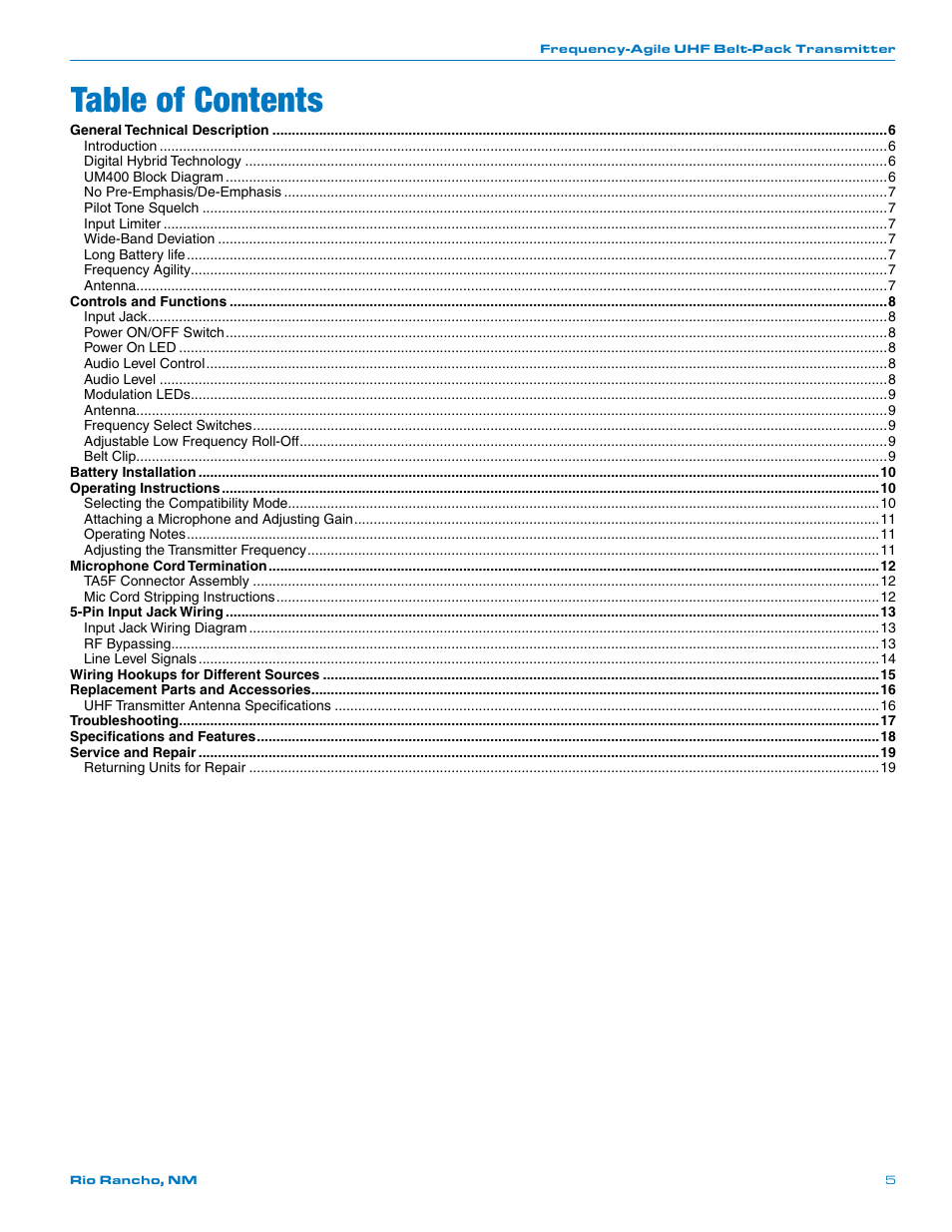 Lectrosonics UM400 User Manual | Page 5 / 20