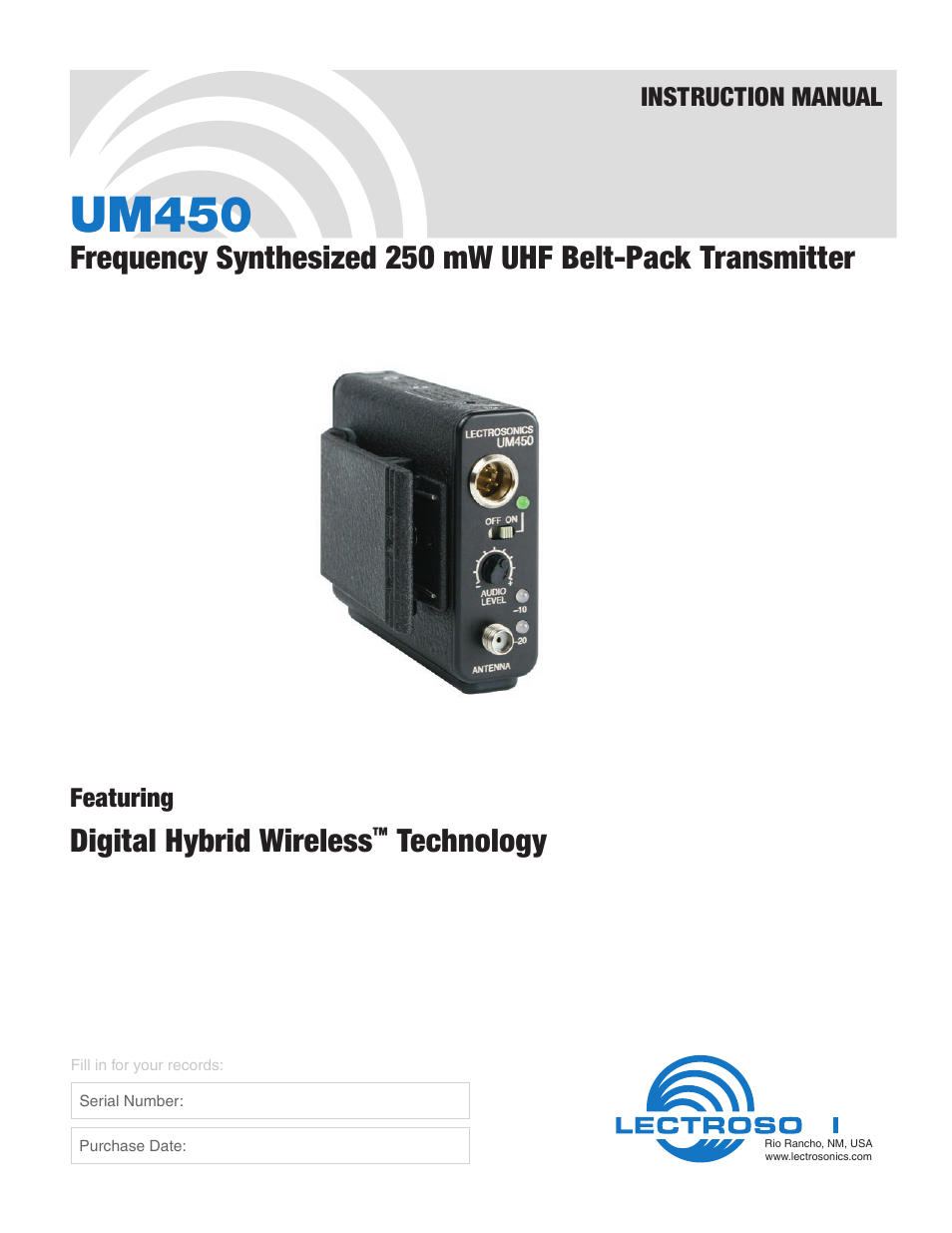 Lectrosonics UM450 User Manual | 20 pages