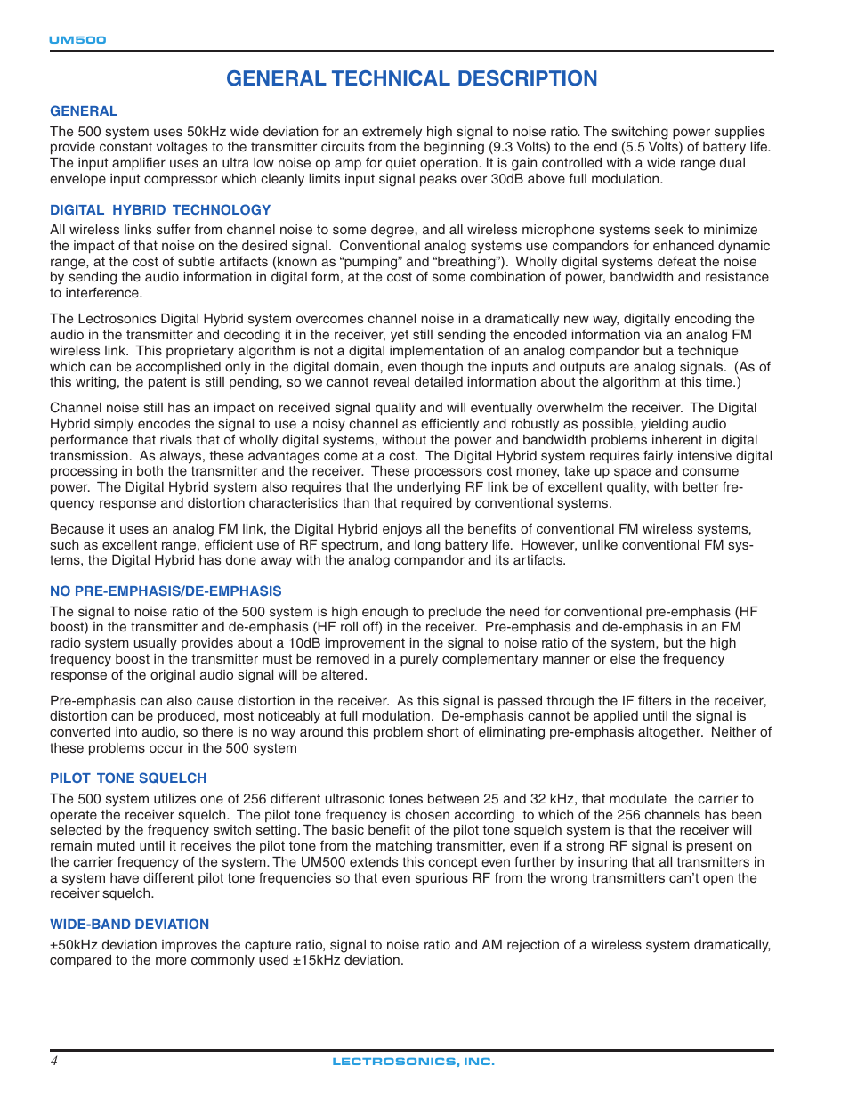 General technical description | Lectrosonics UM500 User Manual | Page 4 / 16