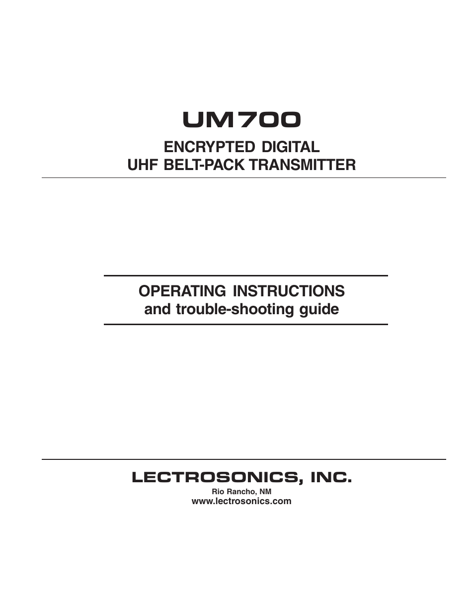 Lectrosonics UM700 User Manual | 16 pages