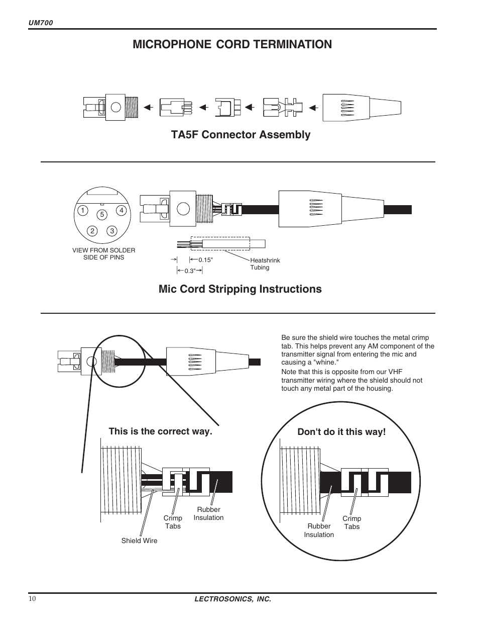 Microphone cord termination | Lectrosonics UM700 User Manual | Page 10 / 16