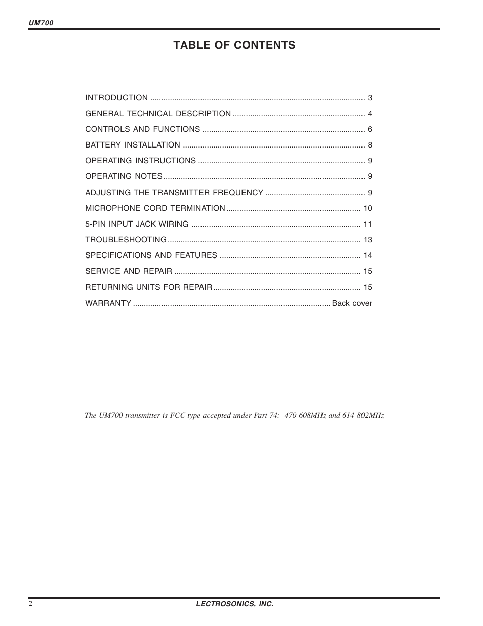 Lectrosonics UM700 User Manual | Page 2 / 16