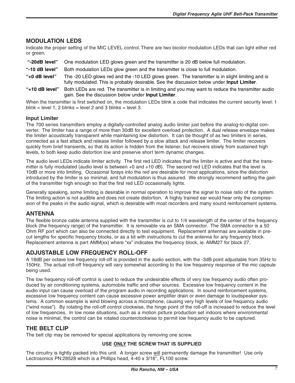 Lectrosonics UM700 User Manual | Page 7 / 16