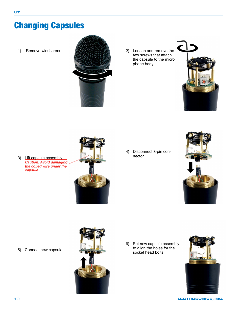 Changing capsules | Lectrosonics UT400 User Manual | Page 10 / 20