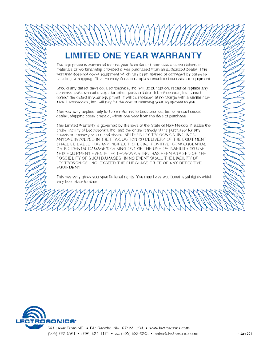 Lectrosonics UT400 User Manual | Page 20 / 20