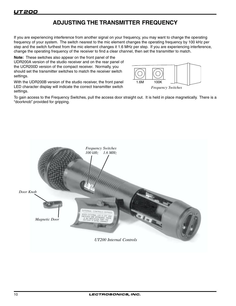 Adjusting the transmitter frequency | Lectrosonics UT200 User Manual | Page 10 / 14