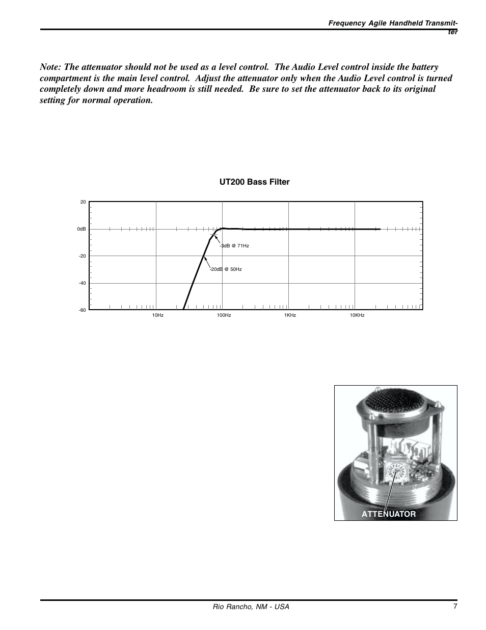 Ut200 bass filter, Attenuator | Lectrosonics UT200 User Manual | Page 7 / 14