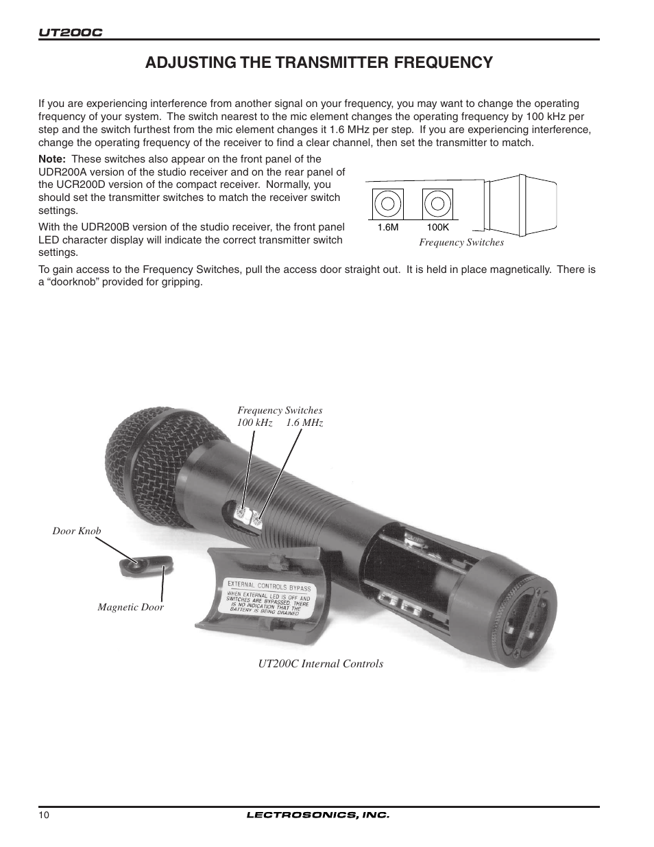 Adjusting the transmitter frequency | Lectrosonics UT200c User Manual | Page 10 / 14