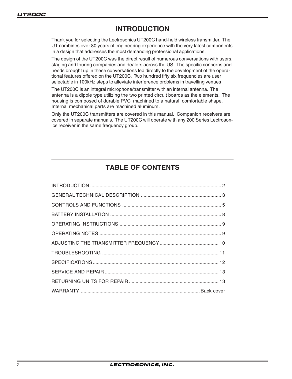 Lectrosonics UT200c User Manual | Page 2 / 14