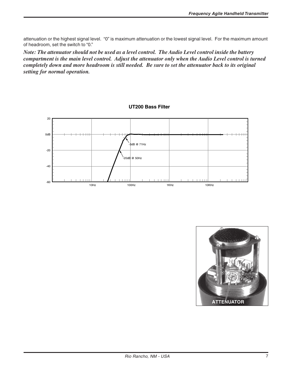 Ut200 bass filter, Attenuator | Lectrosonics UT200c User Manual | Page 7 / 14
