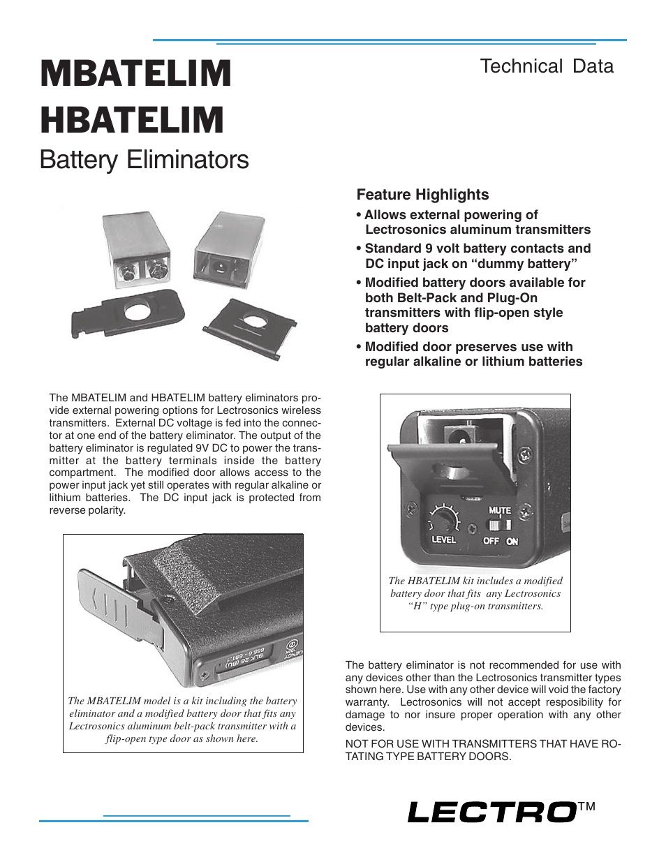 Lectrosonics HBATELIM User Manual | 4 pages