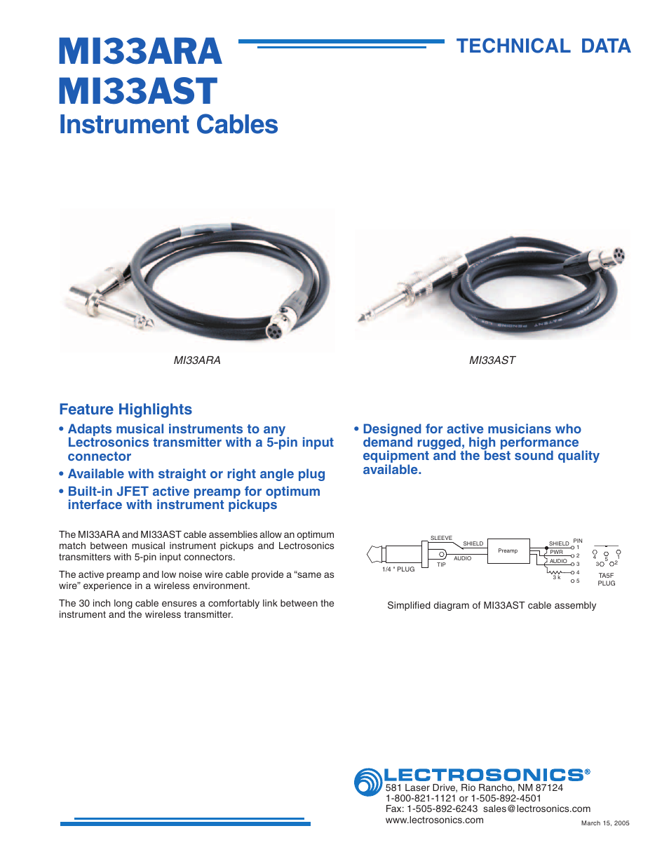 Lectrosonics MI33AST User Manual | 1 page