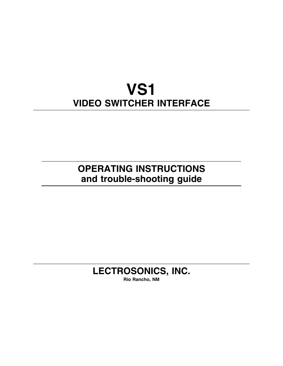 Lectrosonics VS1 User Manual | 12 pages