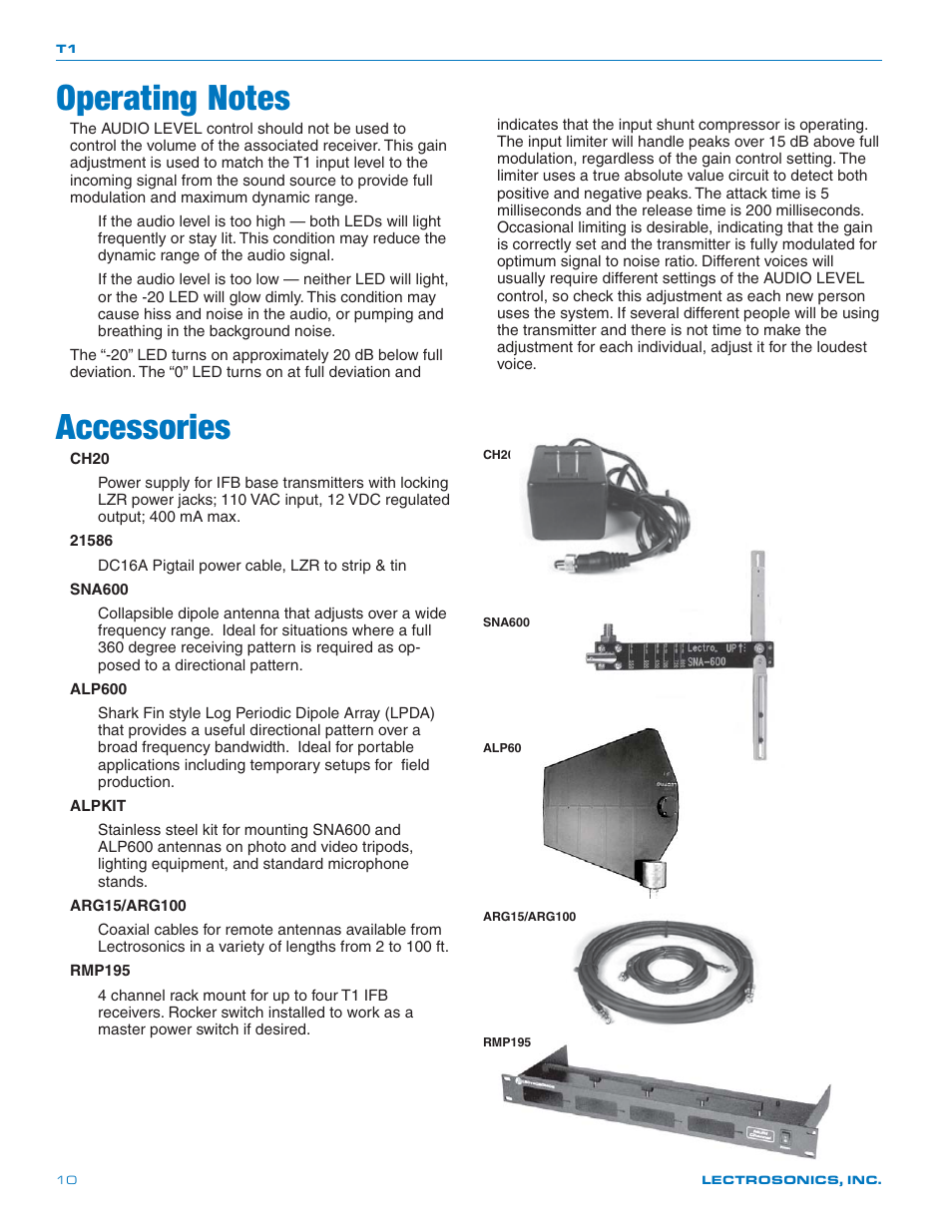 Accessories | Lectrosonics T1 User Manual | Page 10 / 16