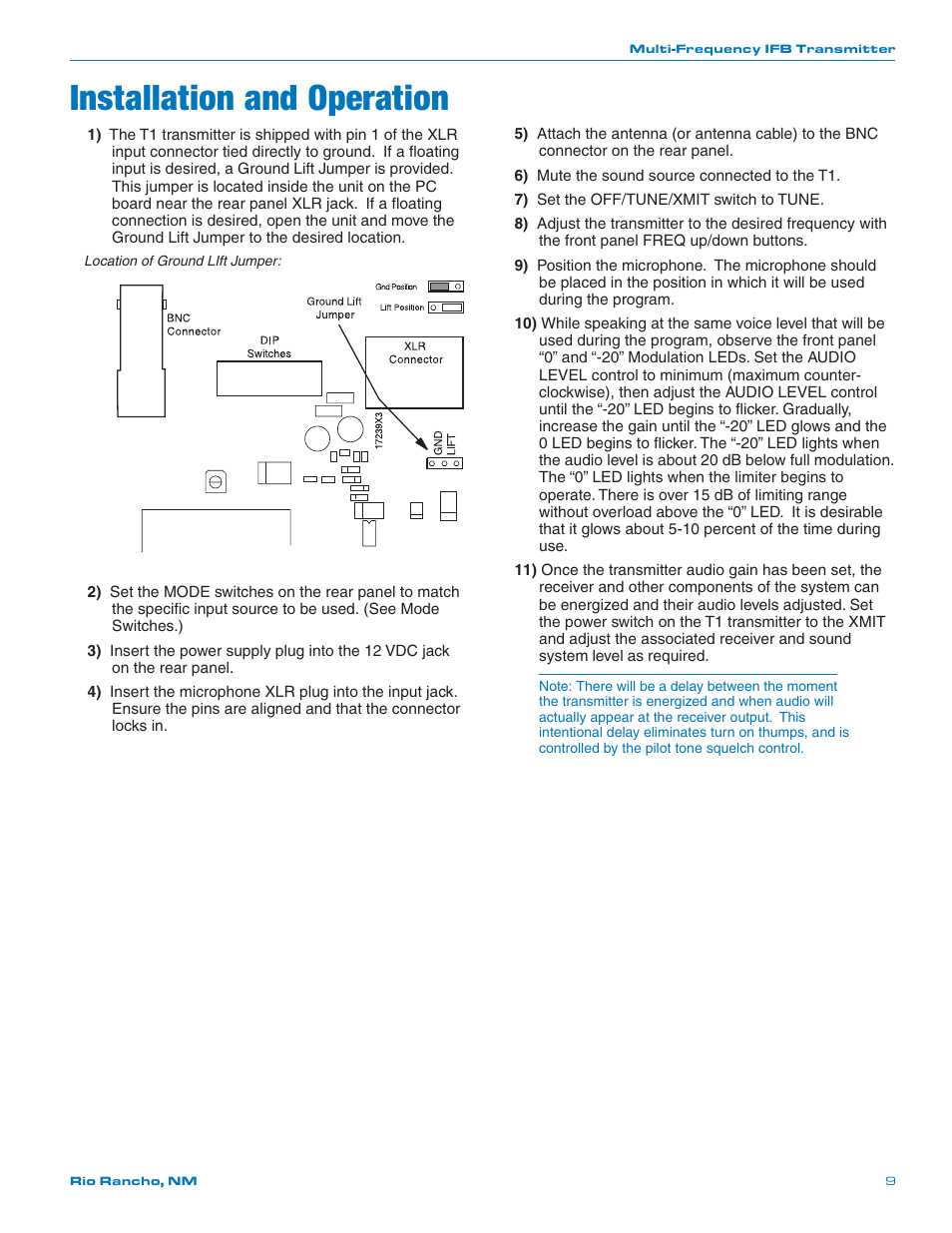 Installation and operation | Lectrosonics T1 User Manual | Page 9 / 16