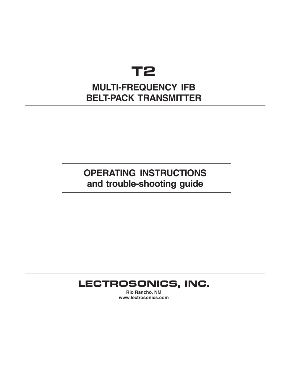 Lectrosonics T2 User Manual | 18 pages