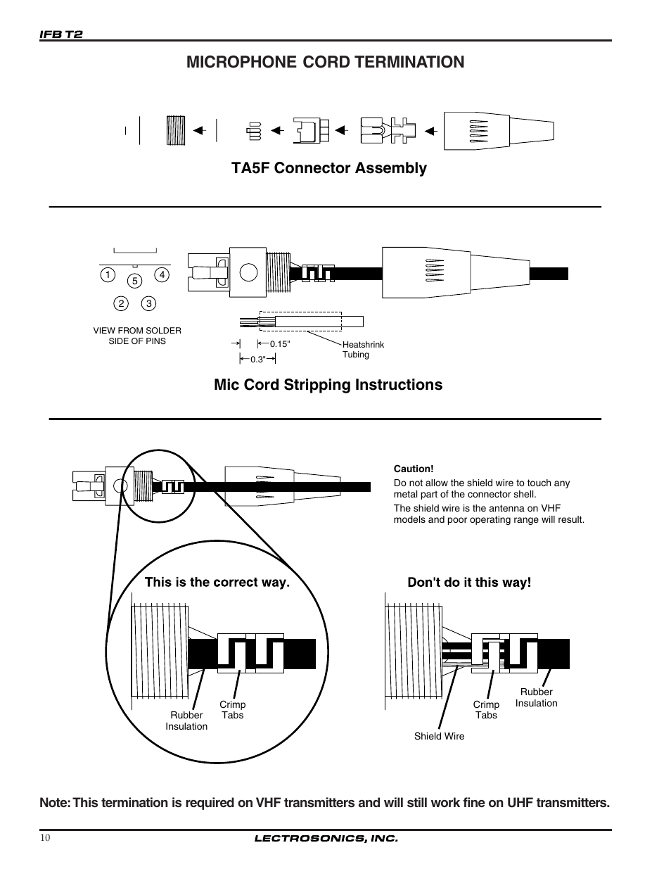 Microphone cord termination | Lectrosonics T2 User Manual | Page 10 / 18