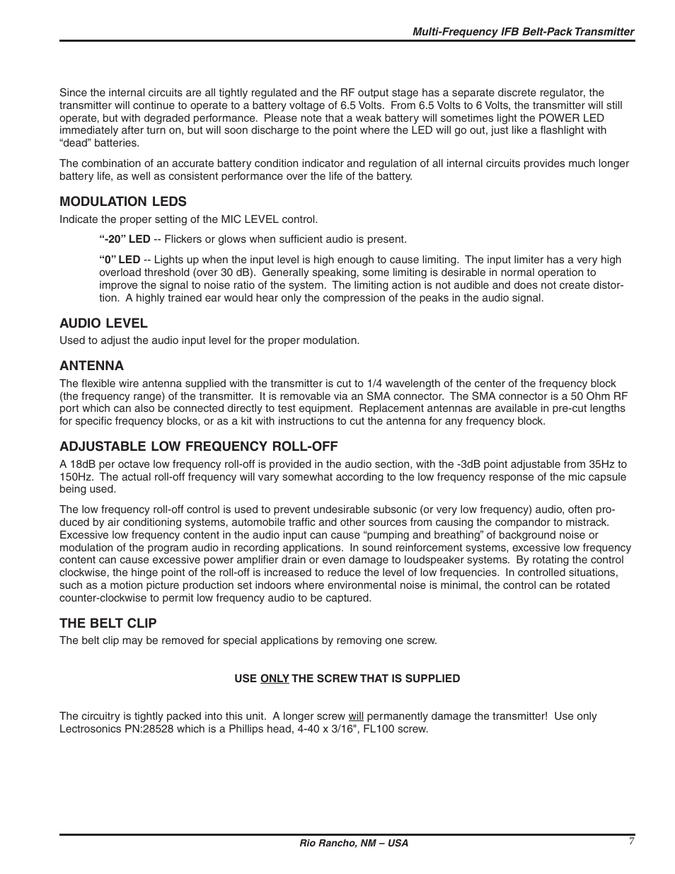 Lectrosonics T2 User Manual | Page 7 / 18