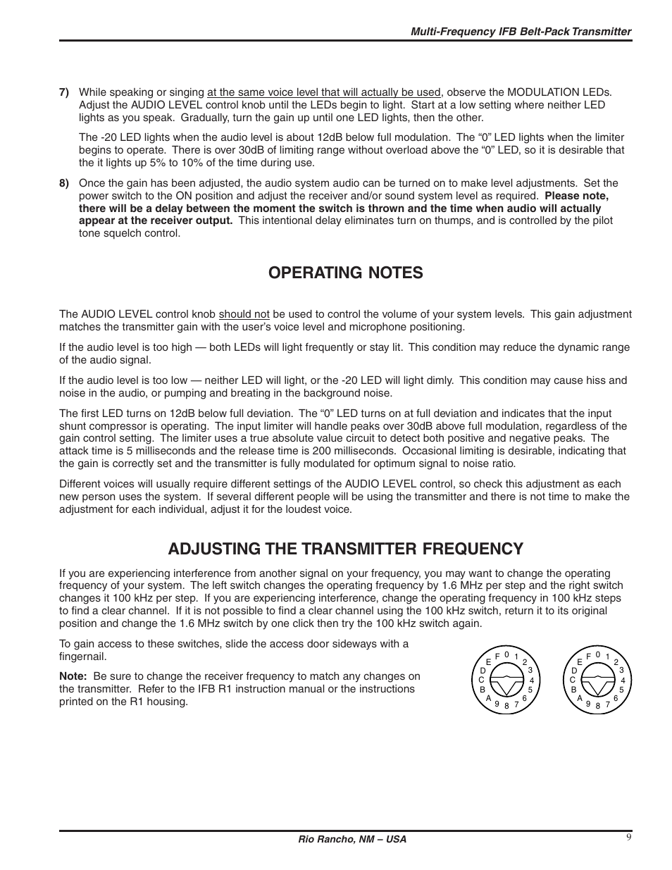 Adjusting the transmitter frequency | Lectrosonics T2 User Manual | Page 9 / 18