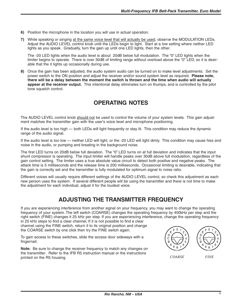 Adjusting the transmitter frequency | Lectrosonics T6 User Manual | Page 9 / 16